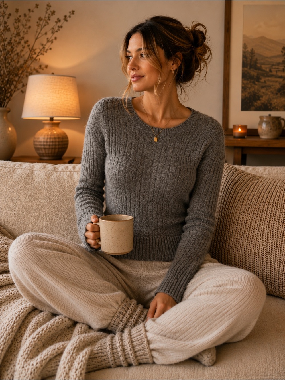 Acrobat Gray Cable-Knit Crewneck Sweater